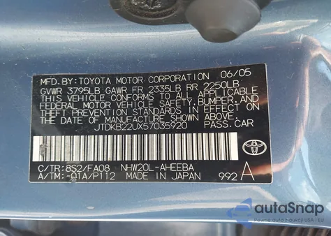 2005 Toyota Prius from USA, damaged, VIN JTDKB22UX57035920